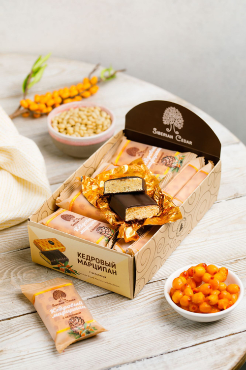 Кедровый марципан с Облепихой / шоу-бокс / 18 шт / 720 г / ТМ Сибирский кедр
