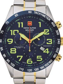 С браслетом Мужские наручные часы с серебряным браслетом Swiss Alpine Military 7040.9145 chrono 45mm 10ATM