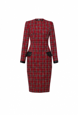 Полуприлегающее твидовое платье в клетку 04-03-23 FW
