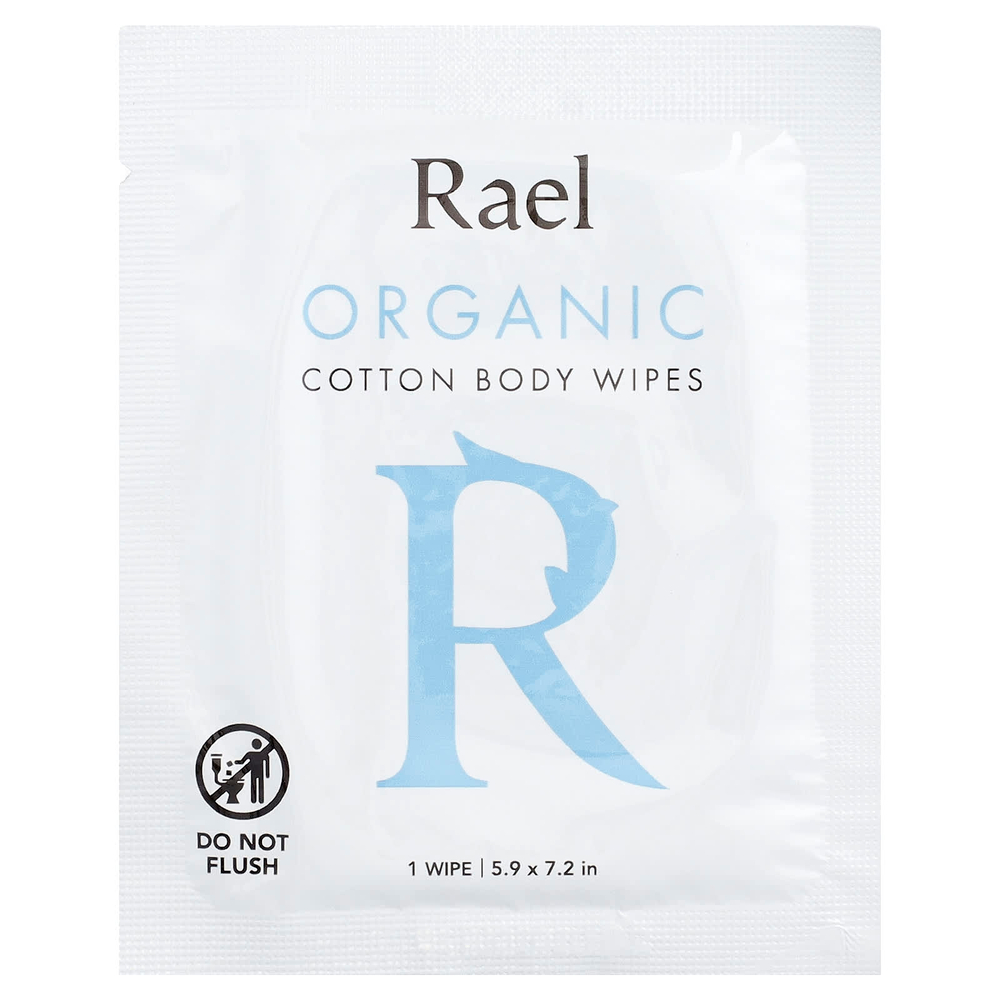 Rael, салфетки для тела из органического хлопка, без отдушки, 10 салфеток в индивидуальной упаковке