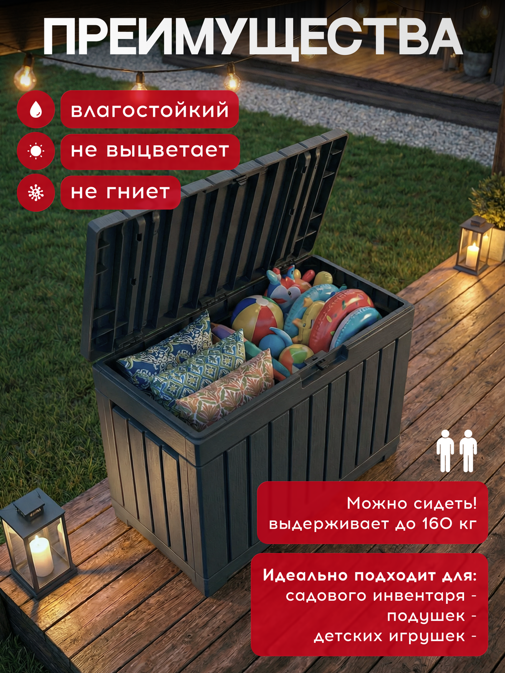 Пластиковый сундук Keter Kentwood 190 л graphite