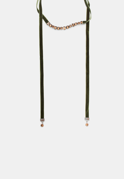 STRADIVARIUS Ожерелье-лариат со стразами и контрастным бархатом, зеленый