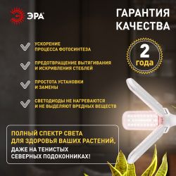 Фитолампа для растений светодиодная ЭРА GREEN LINE ФИТО-30W-PFR-E27-GR 3-х лепестковая полного спектра 30 Вт Е27