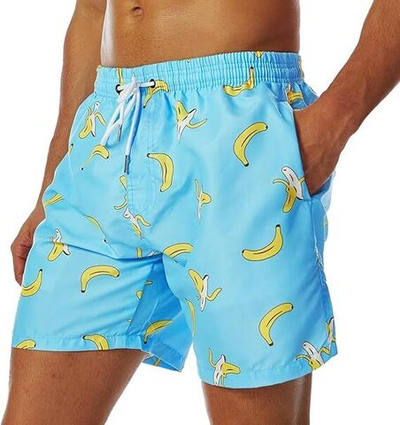 Голубые пляжные шорты с принтом в виде бананов (Размер: XL) (Цвет: голубой)