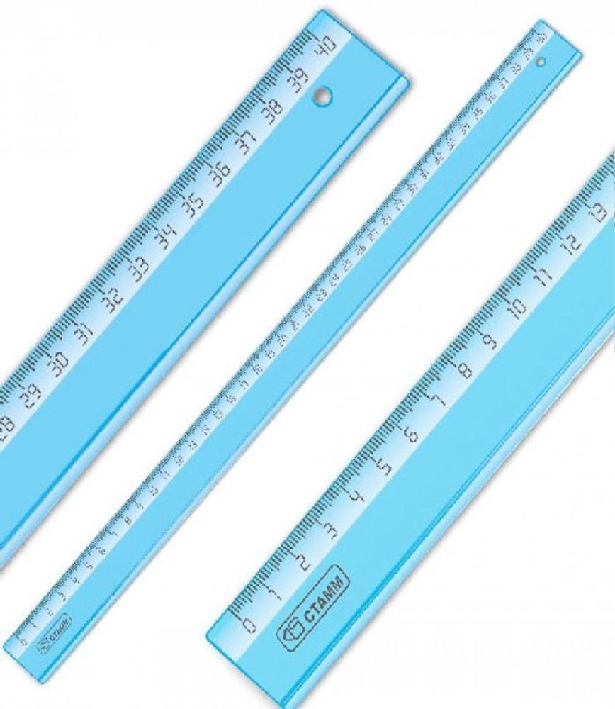 Линейка 40 см Стамм Cristal, пластиковая, тонированная, голубая