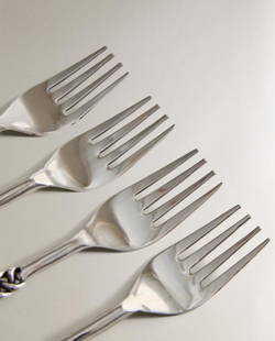 ZARA HOME НАБОР ДЕСЕРТНЫХ ВИЛОК С ПЛЕТЕНЫМИ РУЧКАМИ (4 ШТ.), СТАЛЬНОЙ СЕРЫЙ