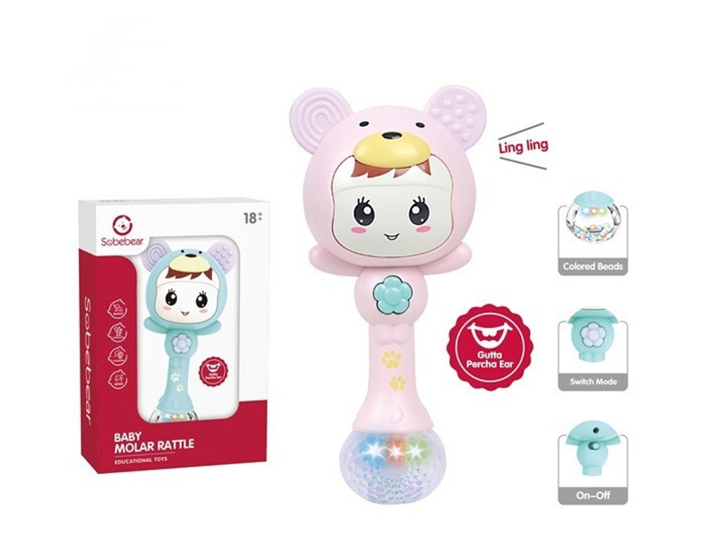 1764914/Игрушка-погремушка "Медвежонок" на бат., свет. и звук. эффекты, в/к 14*6, 4*21 см/12