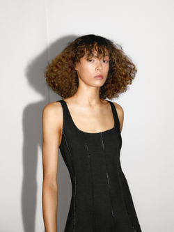 Massimo Dutti Длинное струящееся платье из льняной смеси, черный