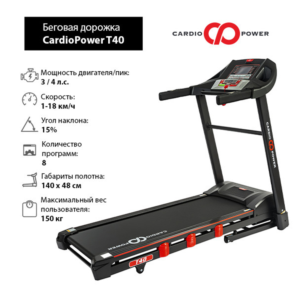 Беговая дорожка CardioPower T40. Кардиотренажер для дома.