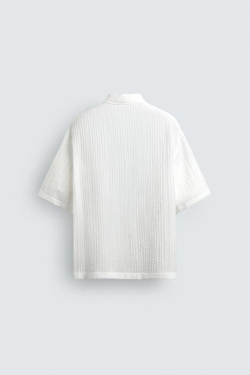 ZARA РУБАШКА ИЗ СТРУЯЩЕЙСЯ РЕЛЬЕФНОЙ ТКАНИ, ЖЕЛТОВАТО-БЕЛЫЙ