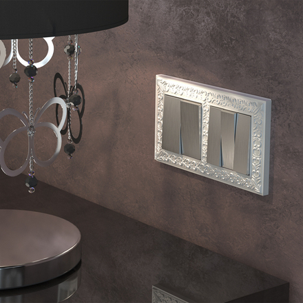 Выключатель двухклавишный (cеребряный рифленый)