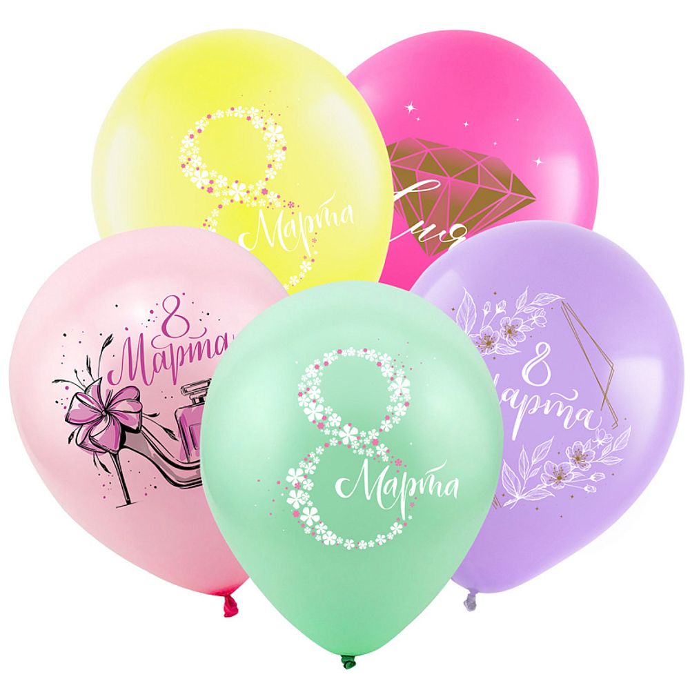 Шар (12''/30 см) 8 марта Нежность, Ассорти Пастель 2 ст. 2 цв.  50 шт.