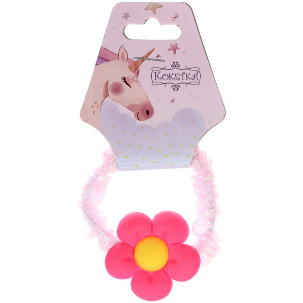 Резинки для волос детская 1шт «РОЗОВЫЕ ОБЛАКА», яркая ромашка, цвет как на фото, d-6,5см (подвес Единорожек)