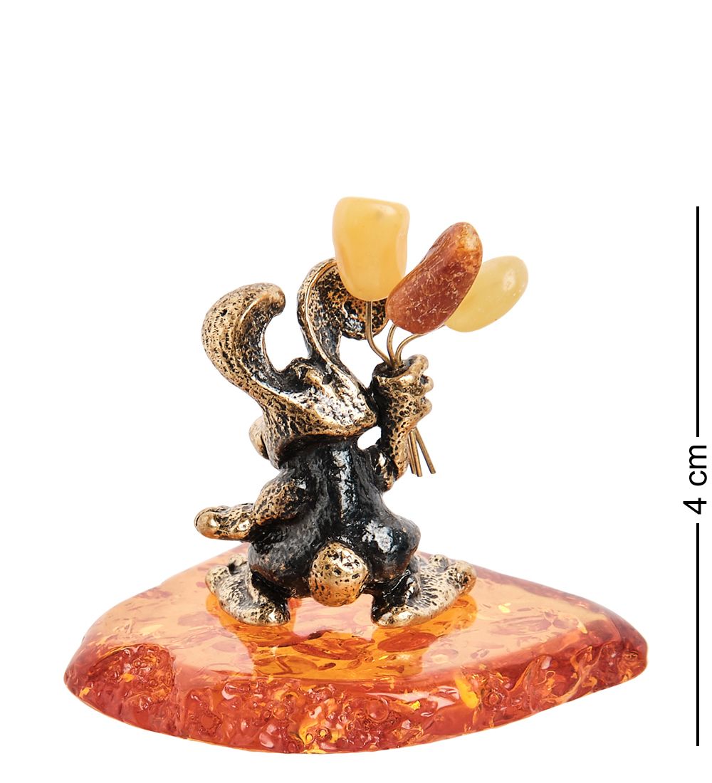 Народные промыслы AM- 982 Фигурка «Заяц с шариками» (латунь, янтарь)