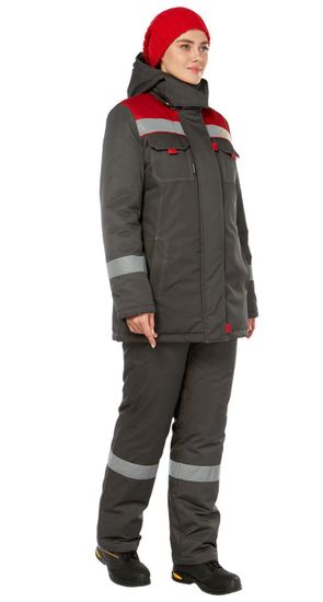 Костюм зимний женский "Тимбер" брюки (т.серый/красный)