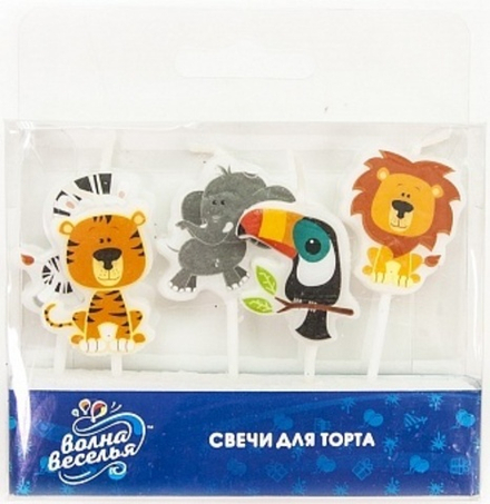 РАСПРОДАЖА Набор свечей Фигура, Джунгли, 6 см, 5 шт. с держат.