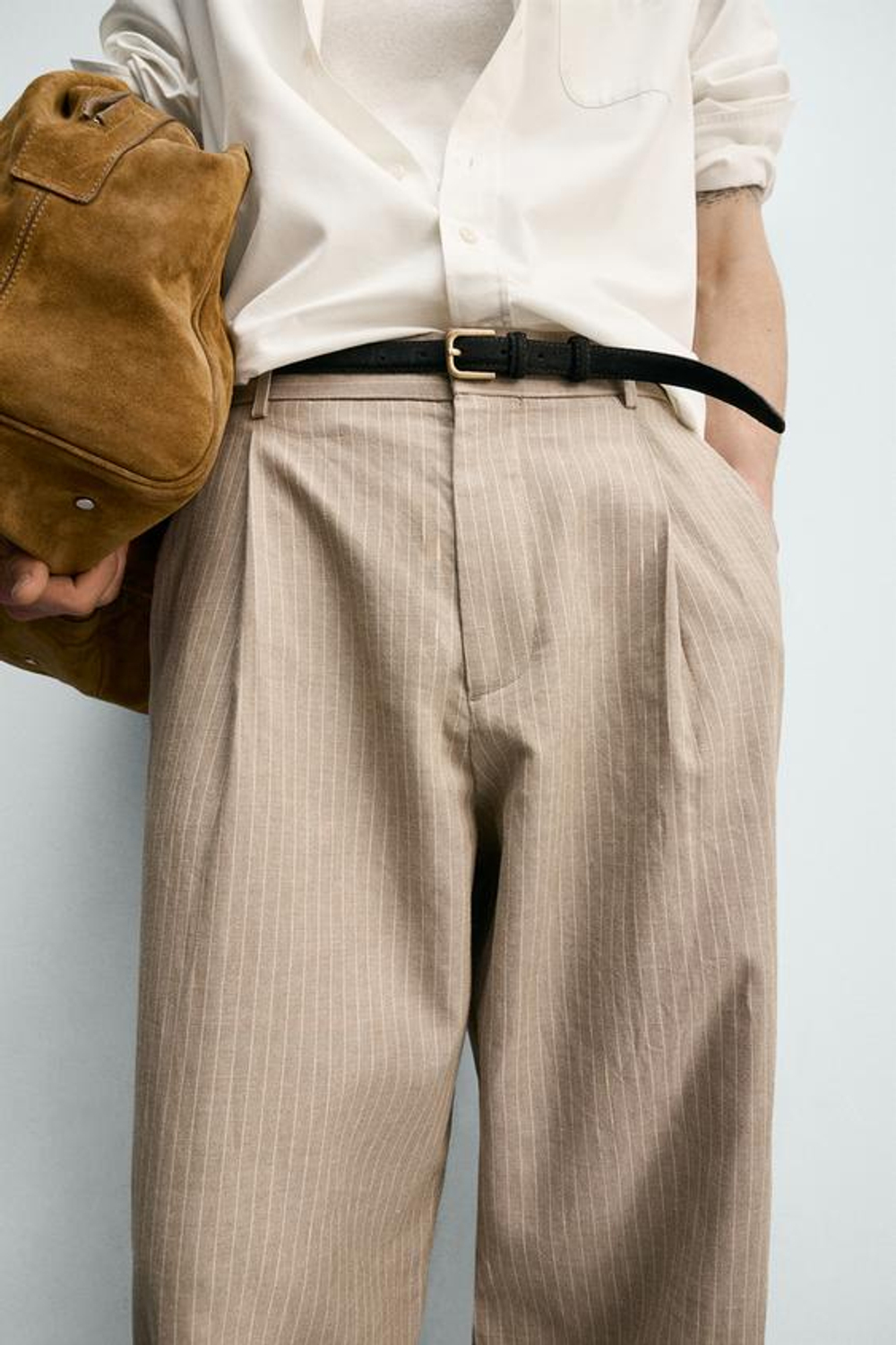 ZARA БРЮКИ RELAXED FIT ИЗО ЛЬНА И ХЛОПКА, РЫЖЕВАТО-КОРИЧНЕВЫЙ