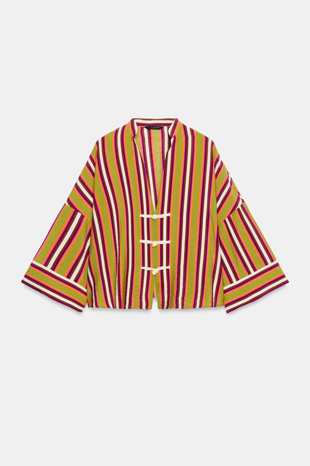 ZARA РУБАШКА В ПОЛОСКУ С ЗАСТЕЖКАМИ-ТОГГЛ, РАЗНОЦВЕТНЫЙ