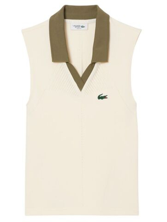 Женское теннисное поло Lacoste Sleeveless Stretch Knit - white/khaki green