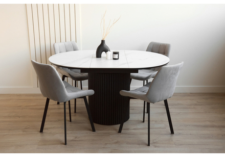 Керамический стол Woodville Стивен 100(140) snow white, черный