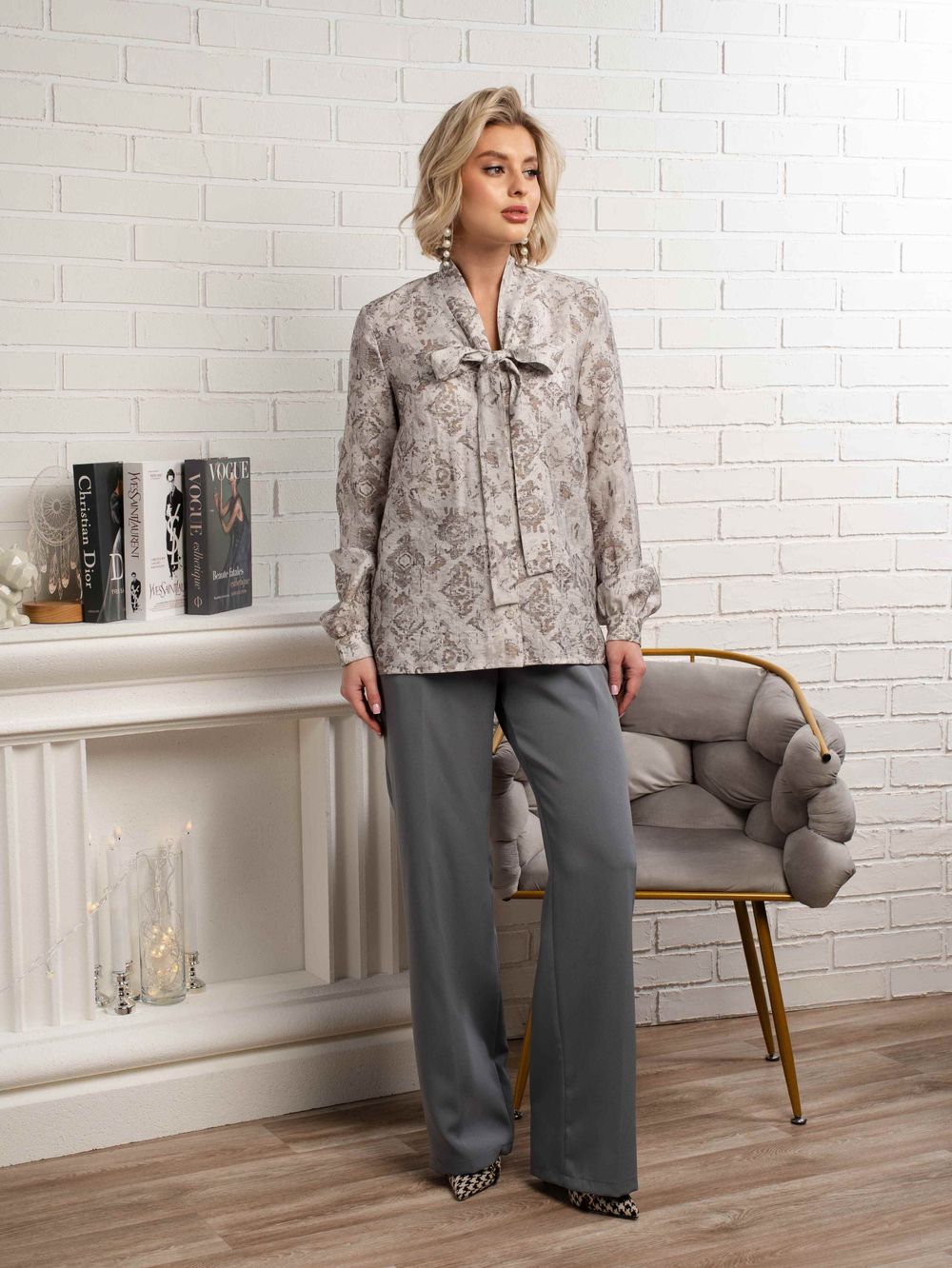 Рубашка с бантом Рузанна (серая) Б15117-10М LT Collection