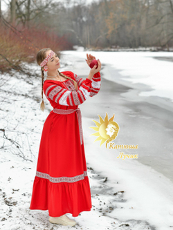 Платье «Любава» с белым узором