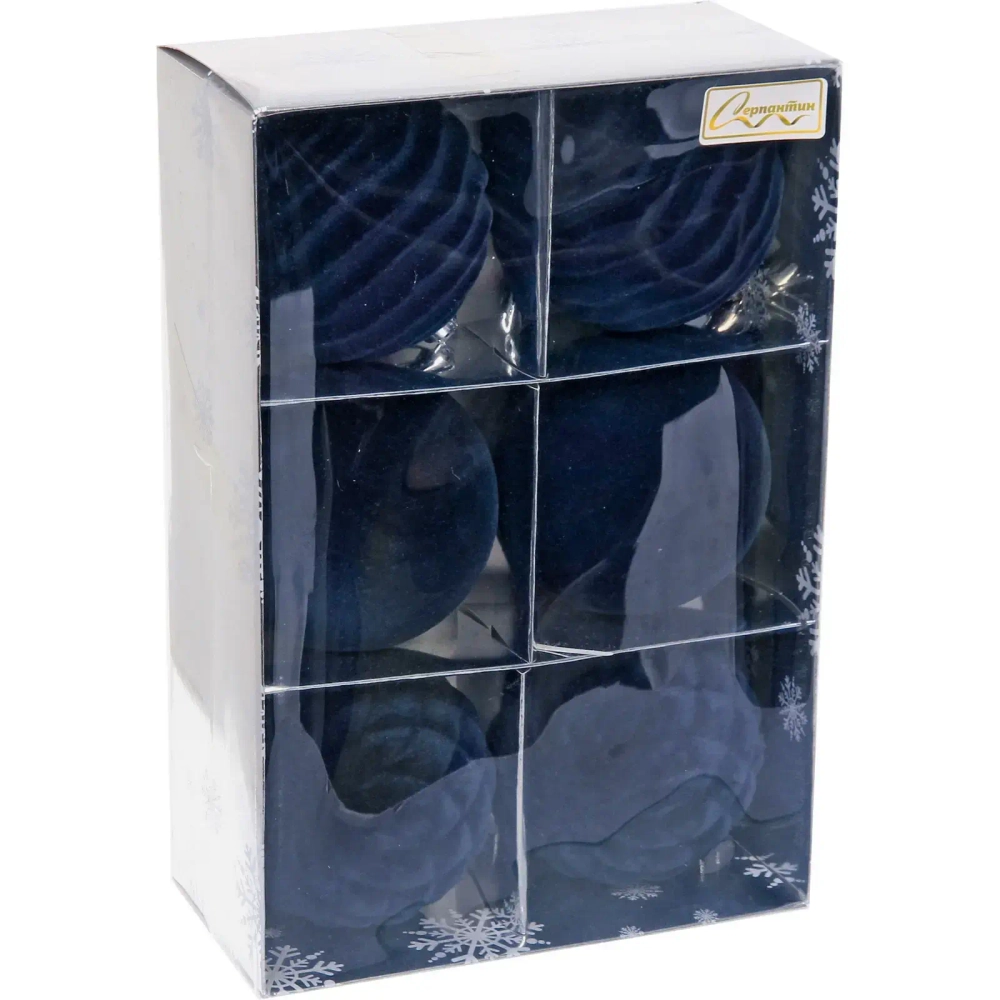 Набор шаров VELOUR «Стильная зима» 8 см (набор 6 шт), Сапфир