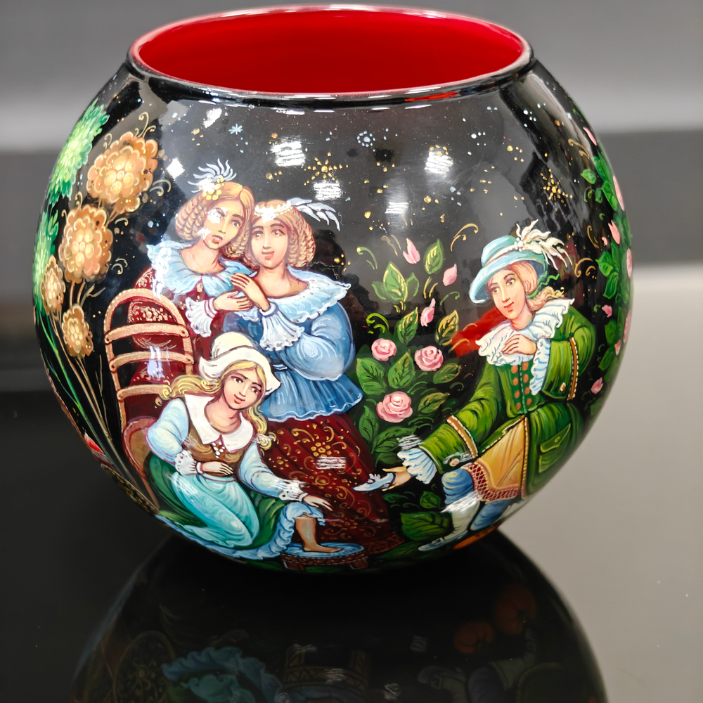 Вазочка с ручной росписью Палех "Золушка"
