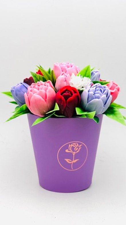 "Разноцветные тюльпаны» сиреневый стакан