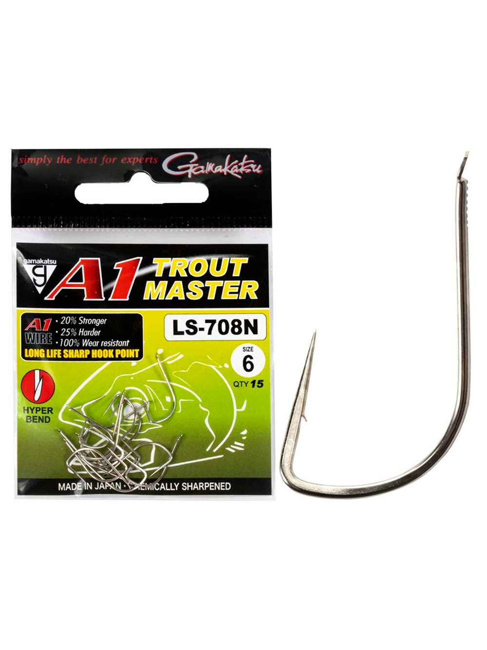 Крючки Gamakatsu TM A1 LS-708N HOOKS NICKEL размер 08 (упк.15шт.)