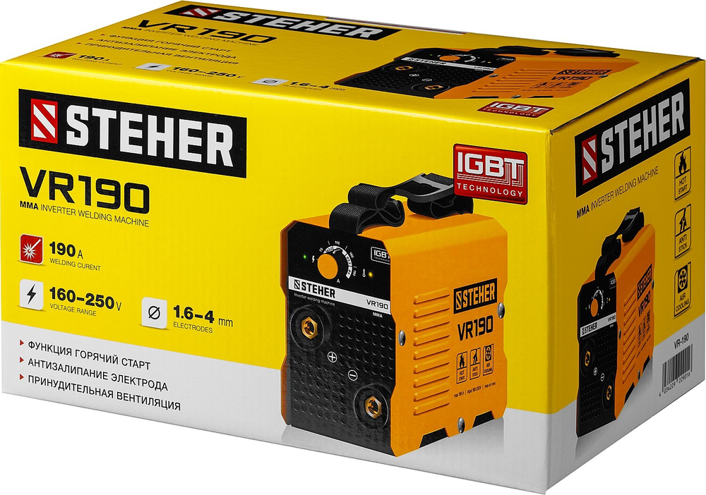 STEHER ММА, 190 А, сварочный аппарат инверторный, макс. электрод Ø 4.0 мм (VR-190)
