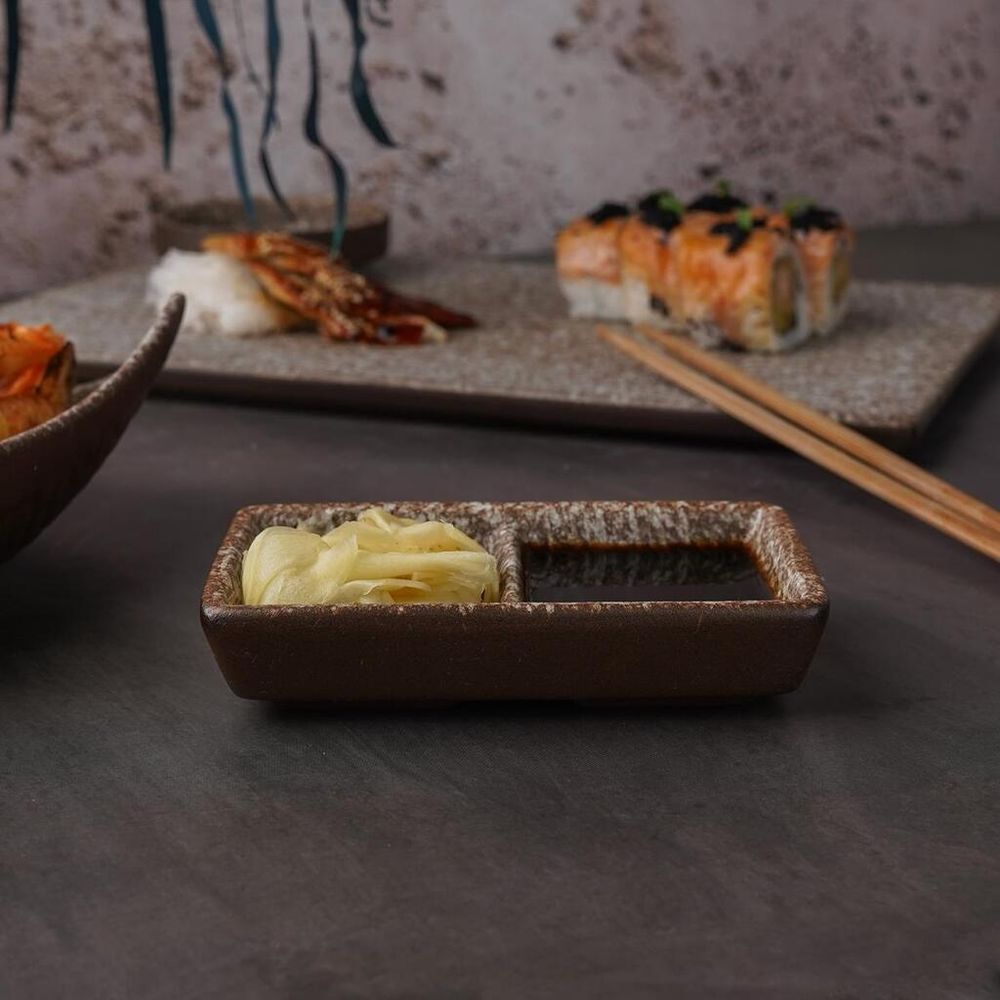 Соусник 44 мл 11,5*7*2,5 см прямоуг. двойной Brown Untouched Taiga P.L. Proff Cuisine [1]