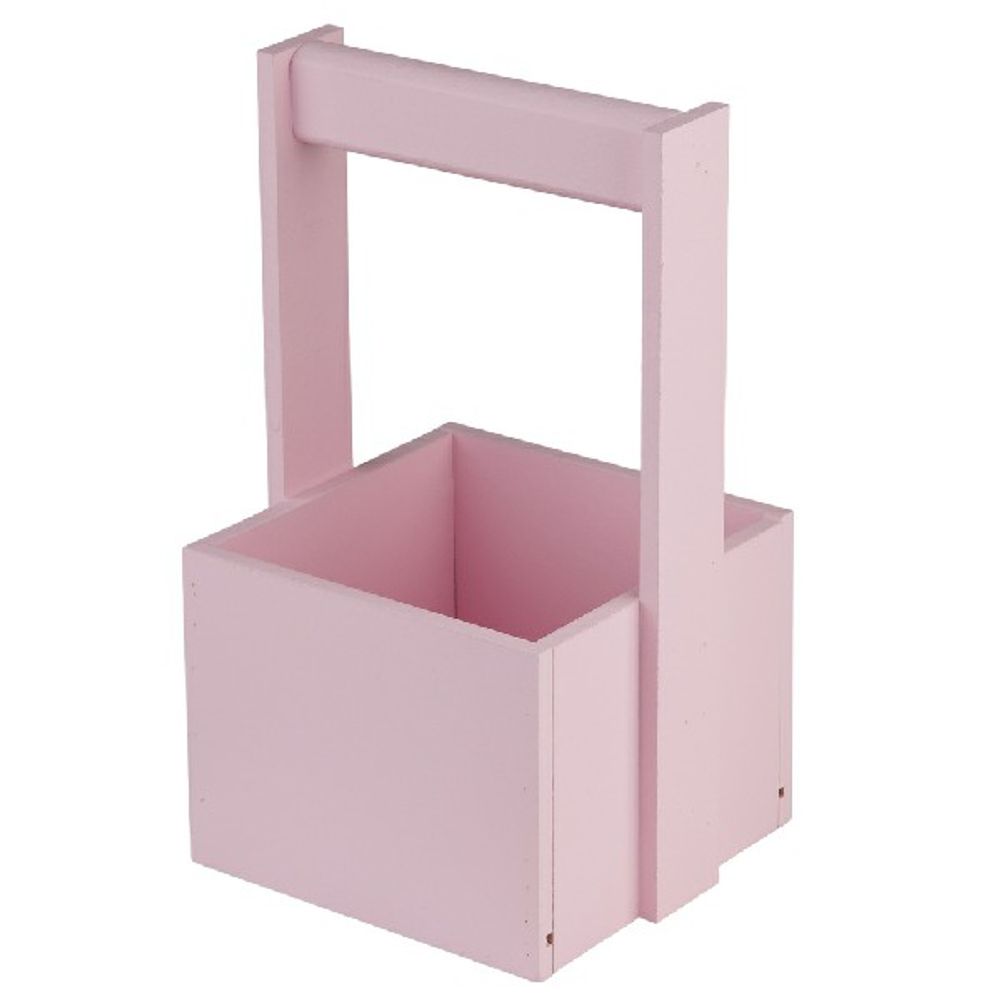 Ящик (дерево) 12,5x12,5xH23см с ручкой (Розовый)