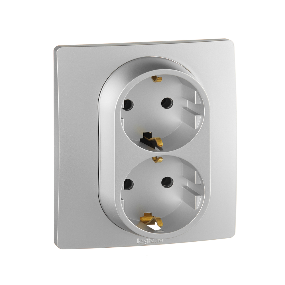 Розетка двойная с заземлением без шторок в сборе 16А 250В алюминий ETIKA Legrand