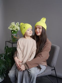 Шапка вязаная-резинка хлопковая КЭП(Сочный Лайм)