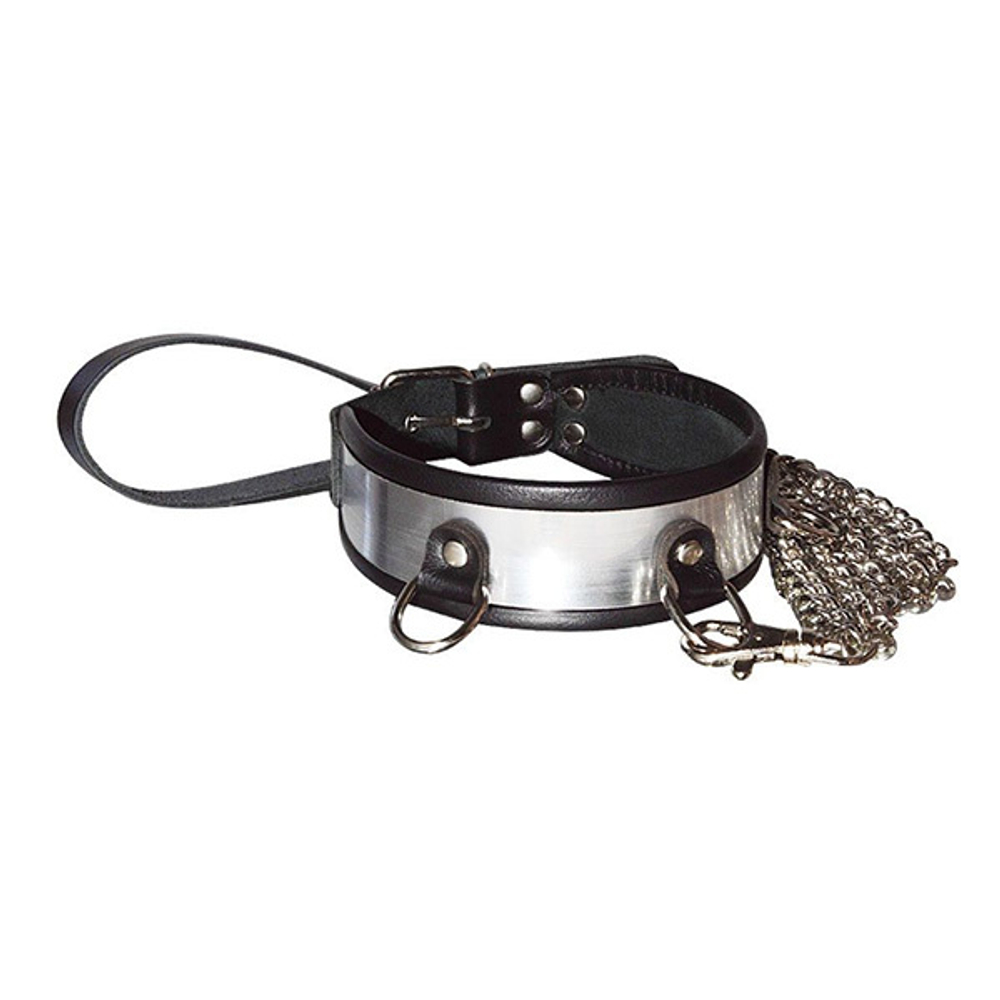 Стильный ошейник под металл с полукольцами и поводком Sitabella BDSM Accessories 3169