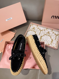 Miu Miu Suede and Raffia Boat Shoes (3 colors)