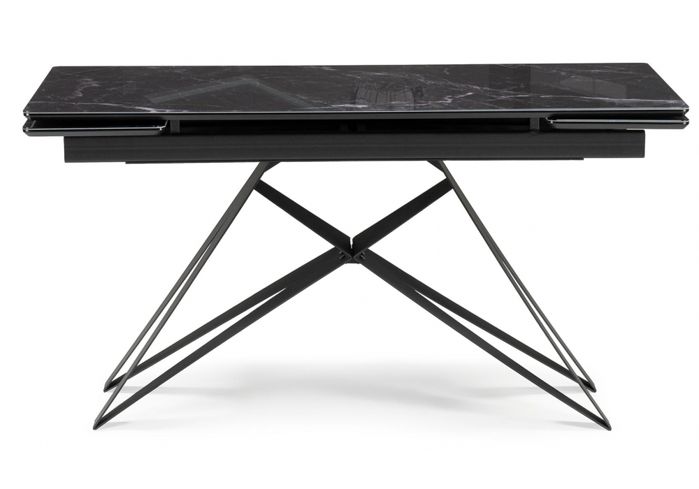 Стол стеклянный Woodville Блэкберн 140(200)х80 черный мрамор, черный