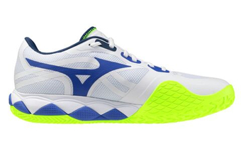 Мужские кроссовки теннисные Mizuno Wave Enforce Tour 2 CC - white/dazzling blue/light yellow