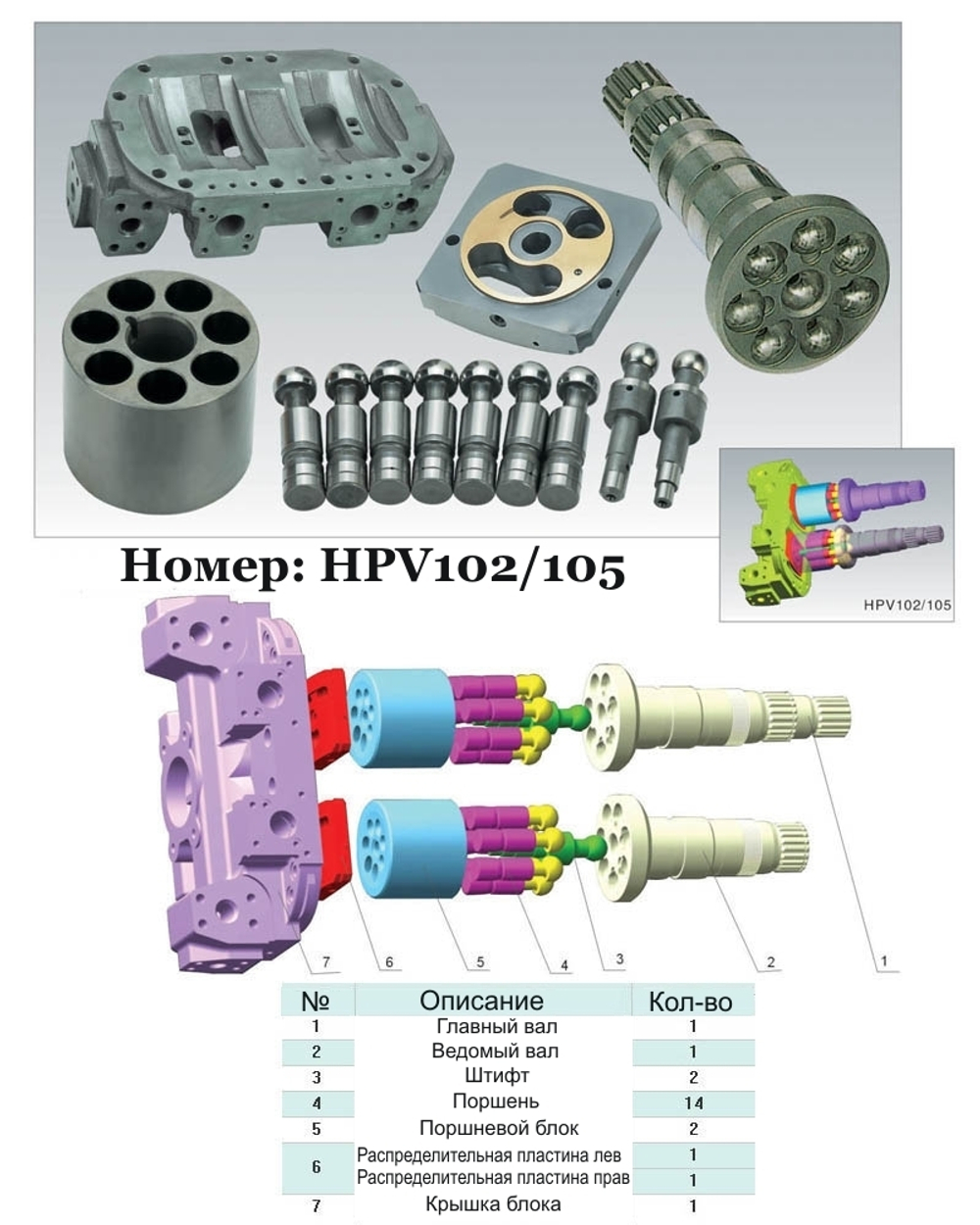 ремонтный комплект на гидравлический насос Hitachi HPV102