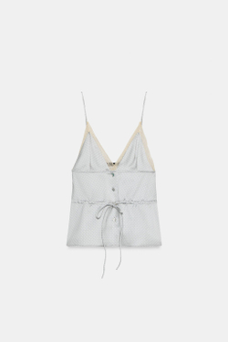ZARA АТЛАСНЫЙ ТОП С КРУЖЕВОМ, БЕЛЫЙ/СЕРЫЙ