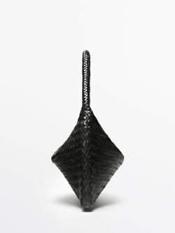 Massimo Dutti Маленькая плетеная кожаная сумка через плечо, черный