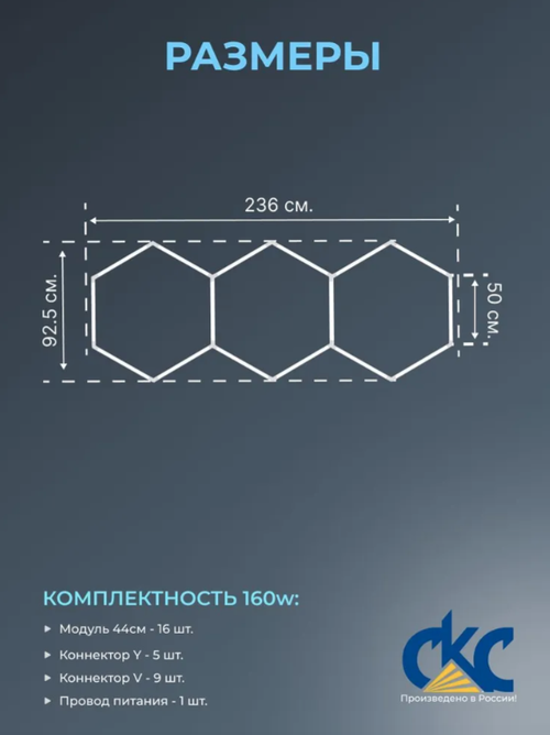 Светильник потолочный светодиодный модульный 3 СОТЫ 112Вт 220В, комплект модульного LED освещения