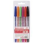 Ручки шариковые BRAUBERG, НАБОР 6 шт., АССОРТИ, "Line", корпус прозрачный, узел 1 мм, линия письма 0,5 мм, 142819