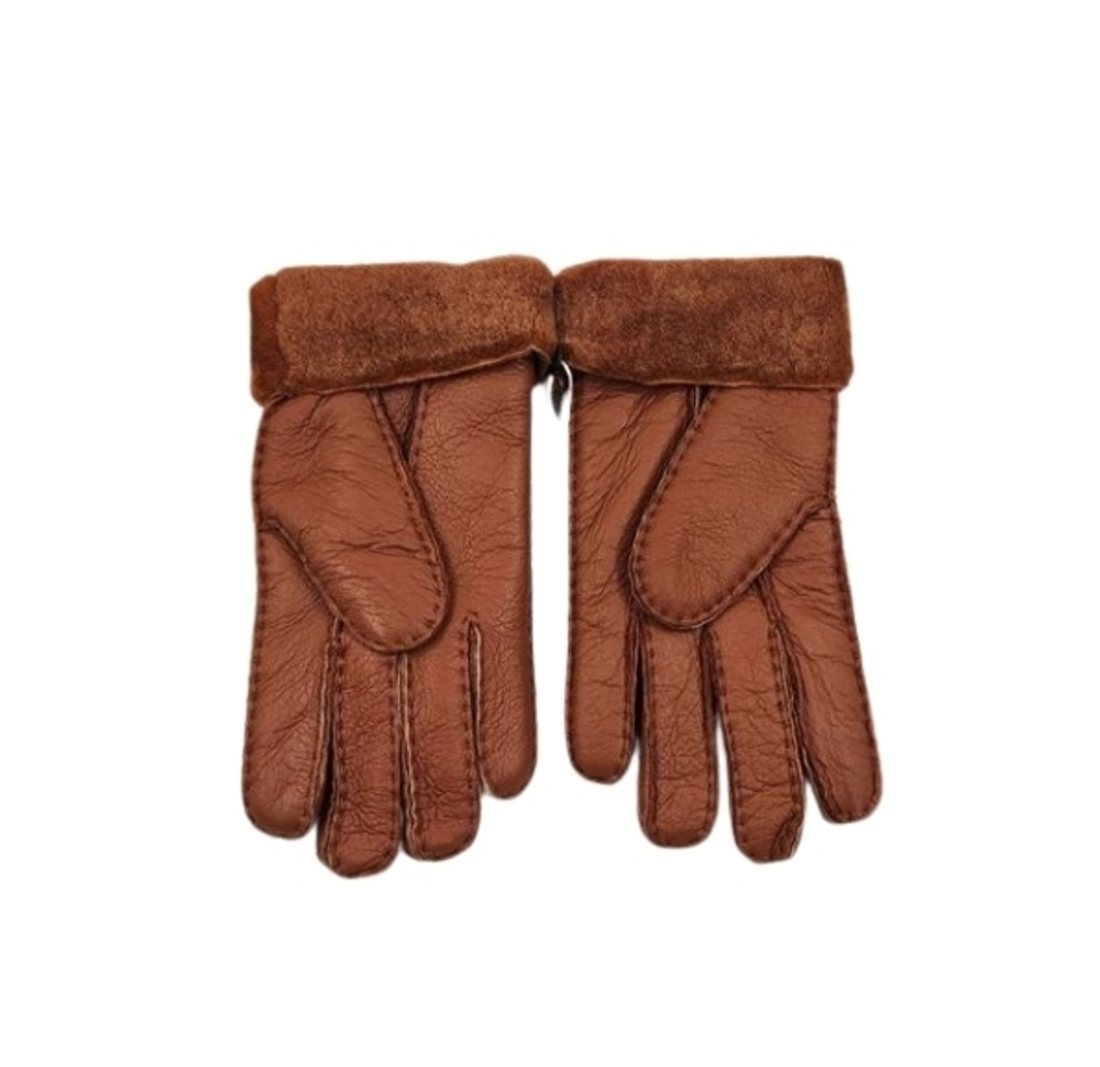 Женские Меховые Перчатки Ugg Красные Кожаные (03)