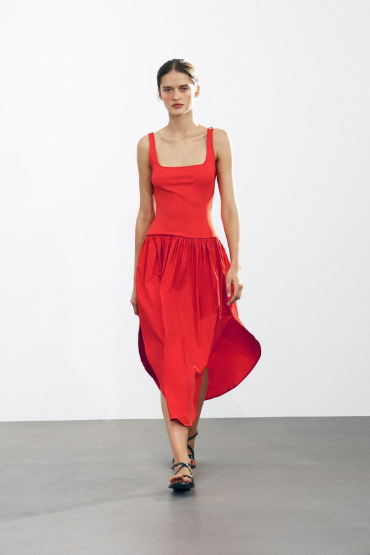 ZARA ПЛАТЬЕ МИДИ, КРАСНЫЙ