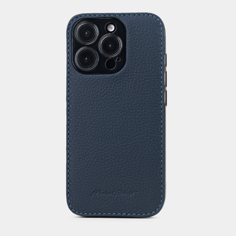 Чехол-накладка кожаная для iPhone 16 Pro Max, теленок синего цвета