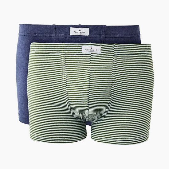Мужские трусы боксеры набор из 2-х штук (темно-синие, зеленые в полоску) Tom Tailor 70475/6061 322