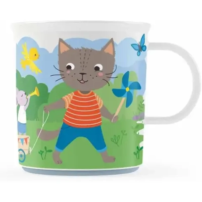 КРУЖКА ДЕТСКАЯ С ГОЛУБЫМ ДЕКОРОМ И НЕСКОЛЬЗЯЩИМ ДНОМ 200МЛ (Белый)