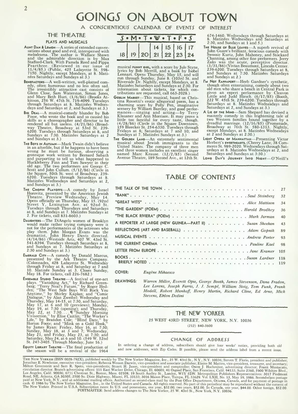 Журнал The New Yorker 19-05-1986